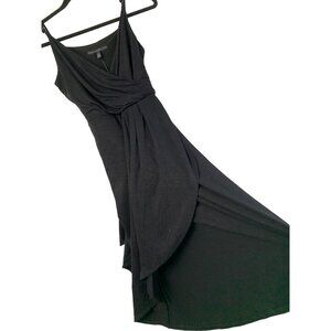 White House Black Market 2 XS Black Sleeveless Wrap Midi Dress Surplice 7625